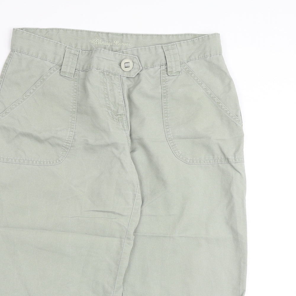 Vintage Canvas Womens Green Cotton Chino Trousers Size 12 Regular Zip