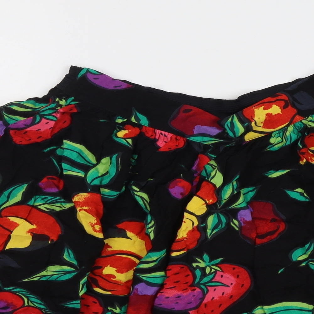 Marks and Spencer Womens Black Geometric Viscose Skater Skirt Size 12 - Fruit Pattern