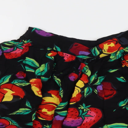 Marks and Spencer Womens Black Geometric Viscose Skater Skirt Size 12 - Fruit Pattern