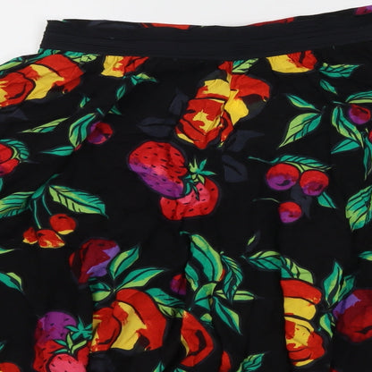Marks and Spencer Womens Black Geometric Viscose Skater Skirt Size 12 - Fruit Pattern