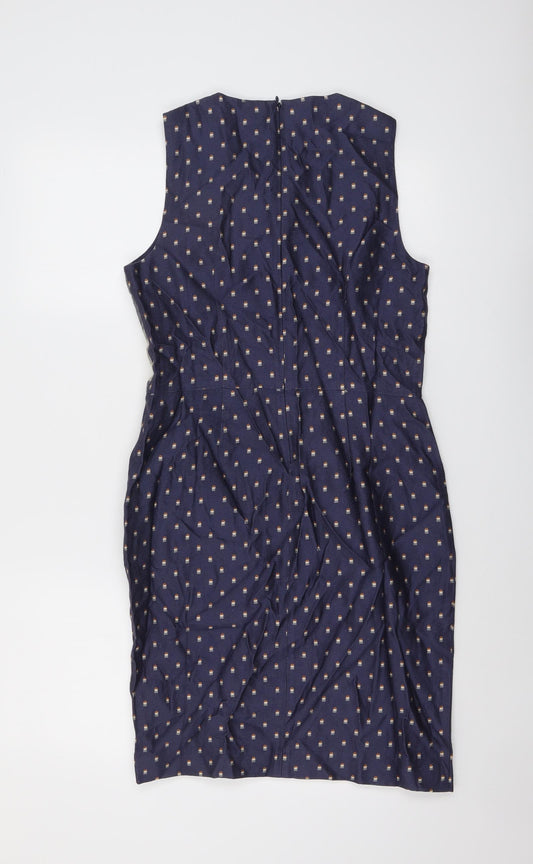 nice things Womens Blue Geometric Viscose Shift Size 10 Round Neck Zip