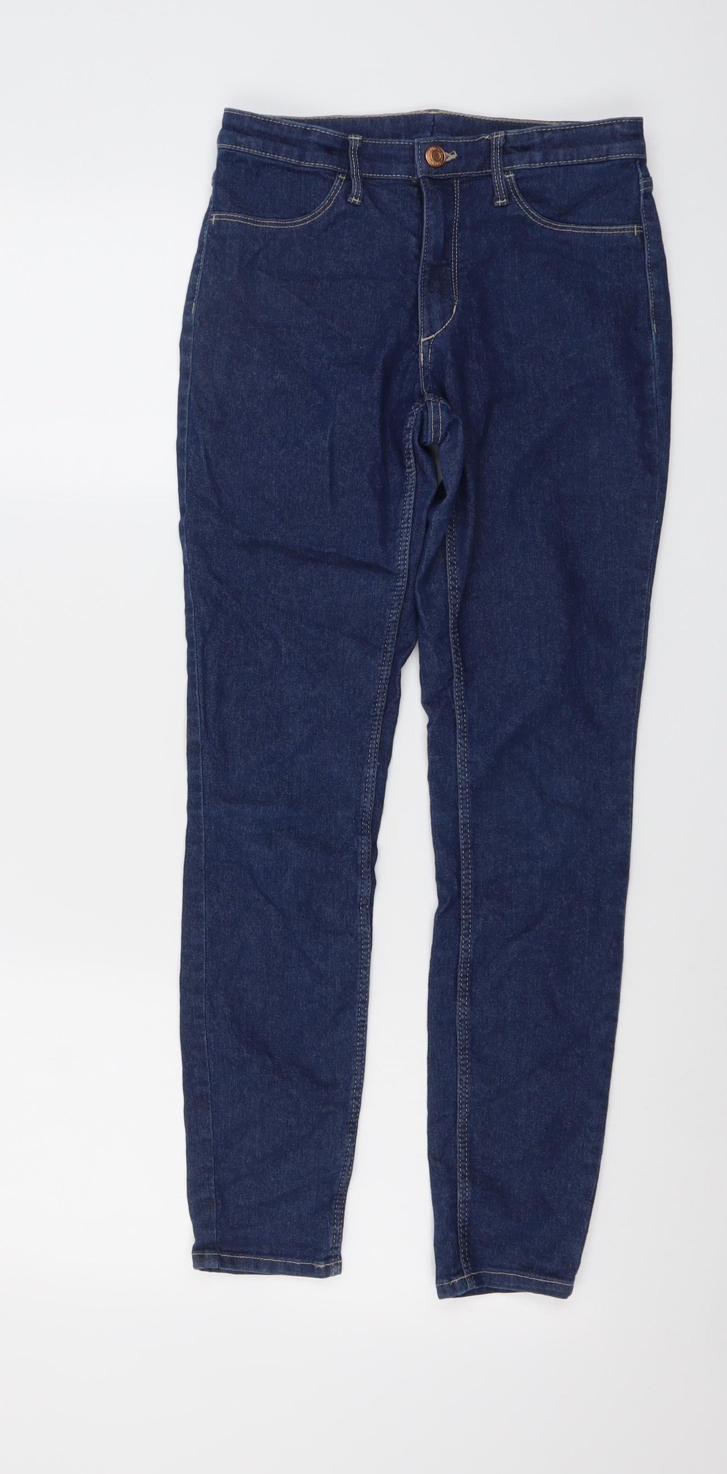 H&M Girls Blue Cotton Skinny Jeans Size 11-12 Years Regular Button