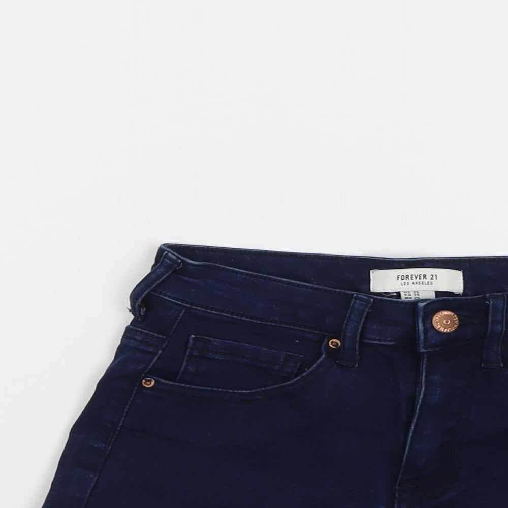 FOREVER 21 Womens Blue Cotton Hot Pants Shorts Size 25 in L3 in Regular Button