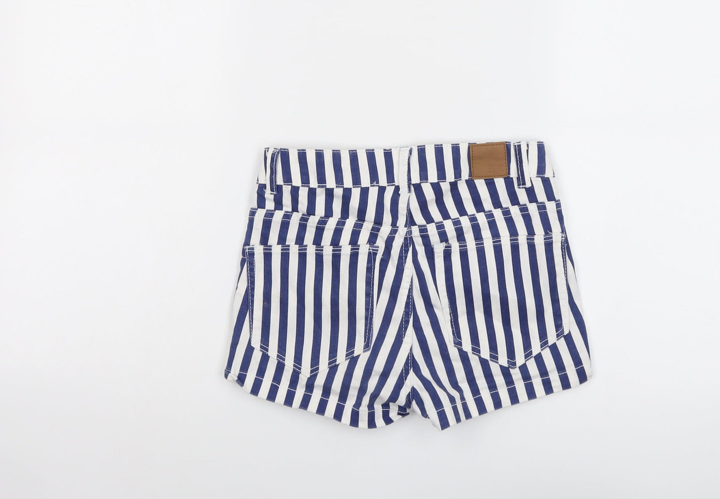 H&M Womens Blue Striped Cotton Boyfriend Shorts Size 4 L3 in Regular Button