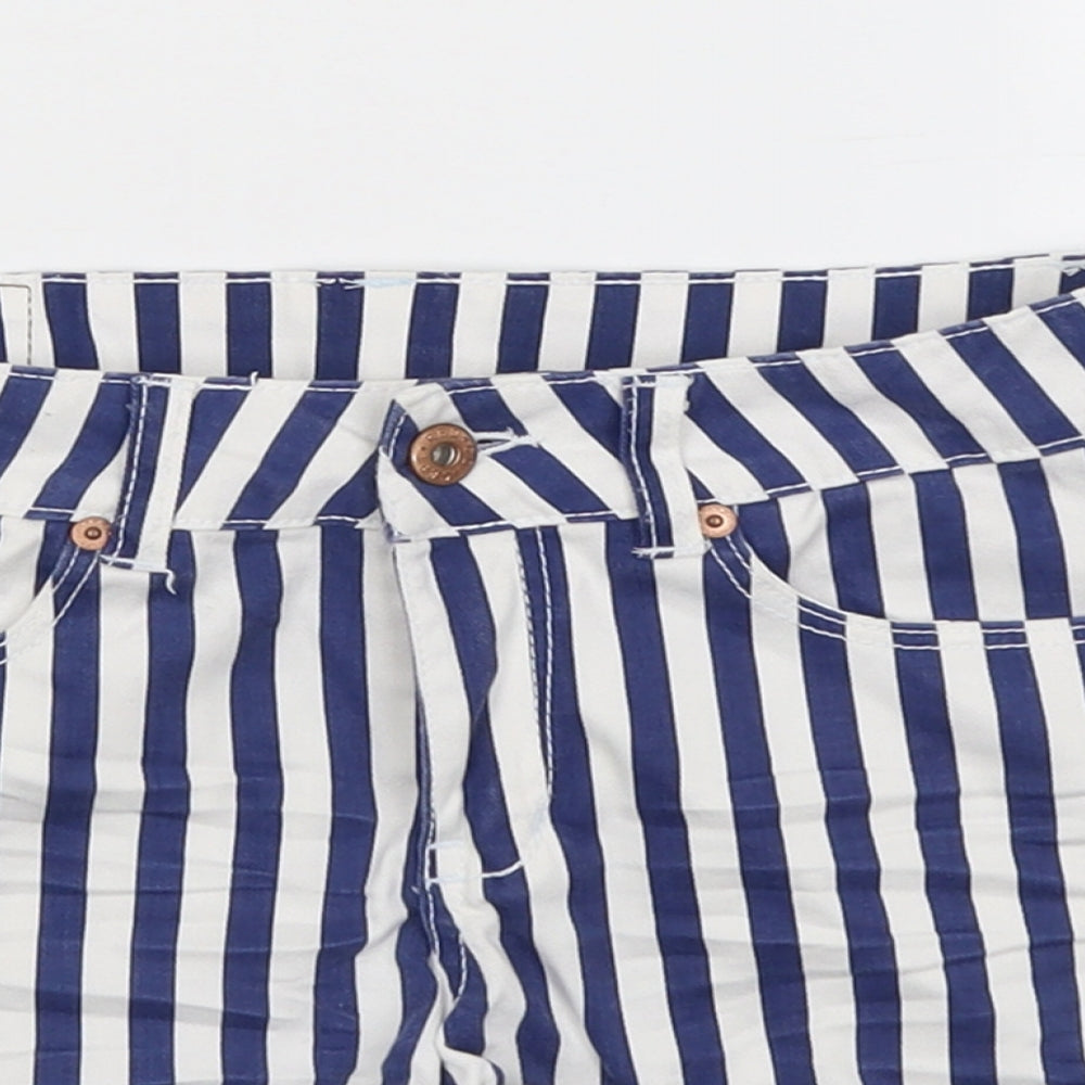 H&M Womens Blue Striped Cotton Boyfriend Shorts Size 4 L3 in Regular Button