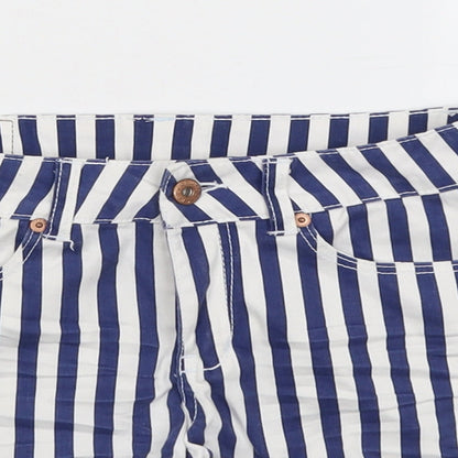 H&M Womens Blue Striped Cotton Boyfriend Shorts Size 4 L3 in Regular Button