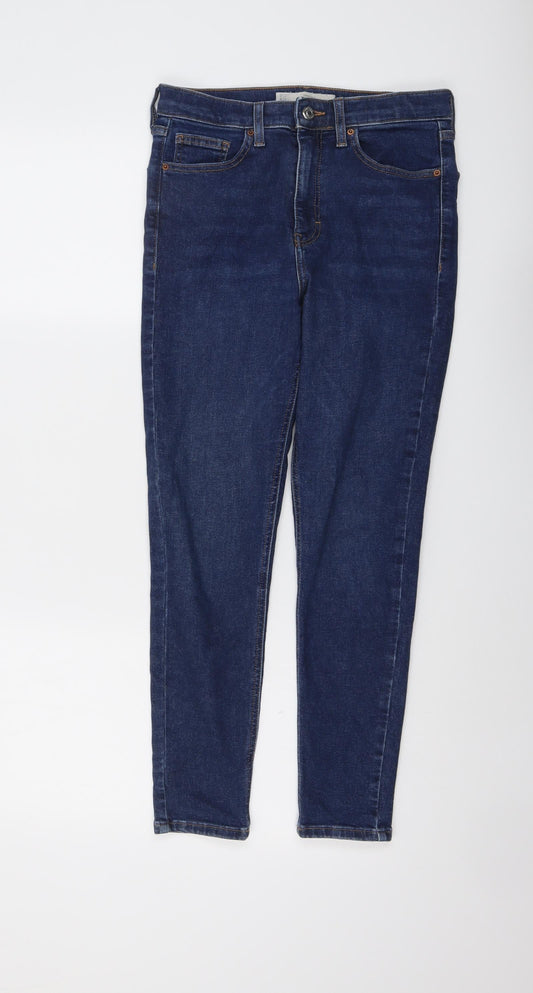 Topshop Womens Blue Cotton Skinny Jeans Size 28 in L26 in Regular Button
