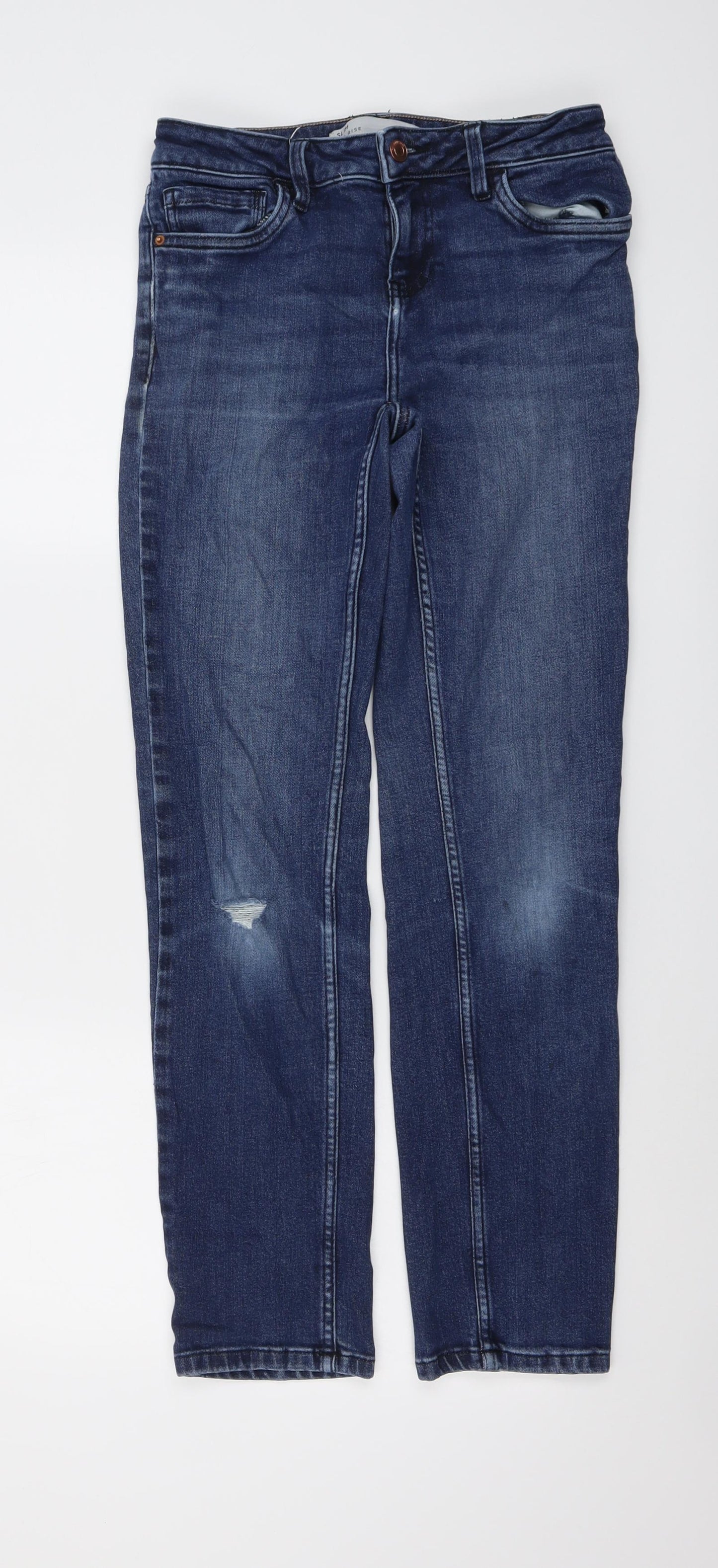 NEXT Womens Blue Cotton Straight Jeans Size 8 L29 in Regular Button