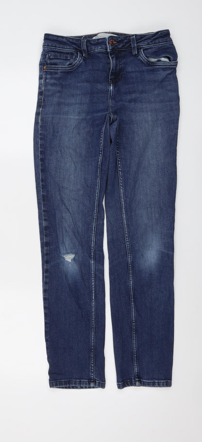 NEXT Womens Blue Cotton Straight Jeans Size 8 L29 in Regular Button