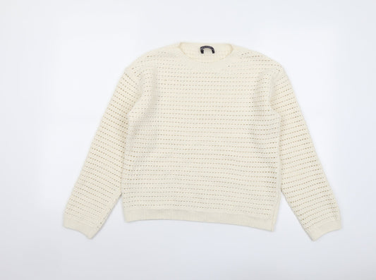 Marks and Spencer Womens Ivory Round Neck Acrylic Pullover Jumper Size S