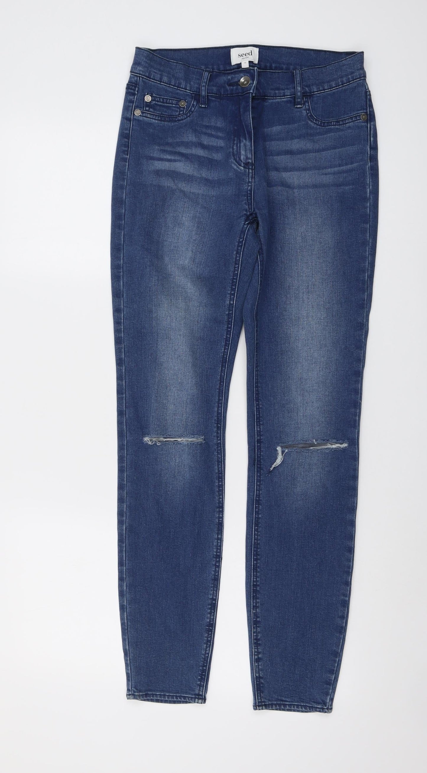 Seed Womens Blue Cotton Skinny Jeans Size 10 L29 in Regular Button