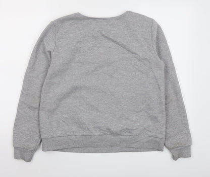 Back view of Red Herring women’s grey polyester pullover sweatshirt, size UK 14, pullover - flower detail