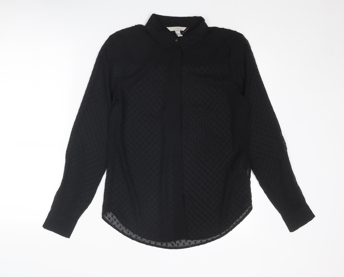 Womens UK Size XS H&M Black Basic Button-Up