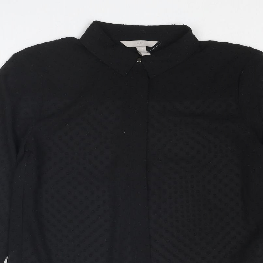 Womens UK Size XS H&M Black Basic Button-Up