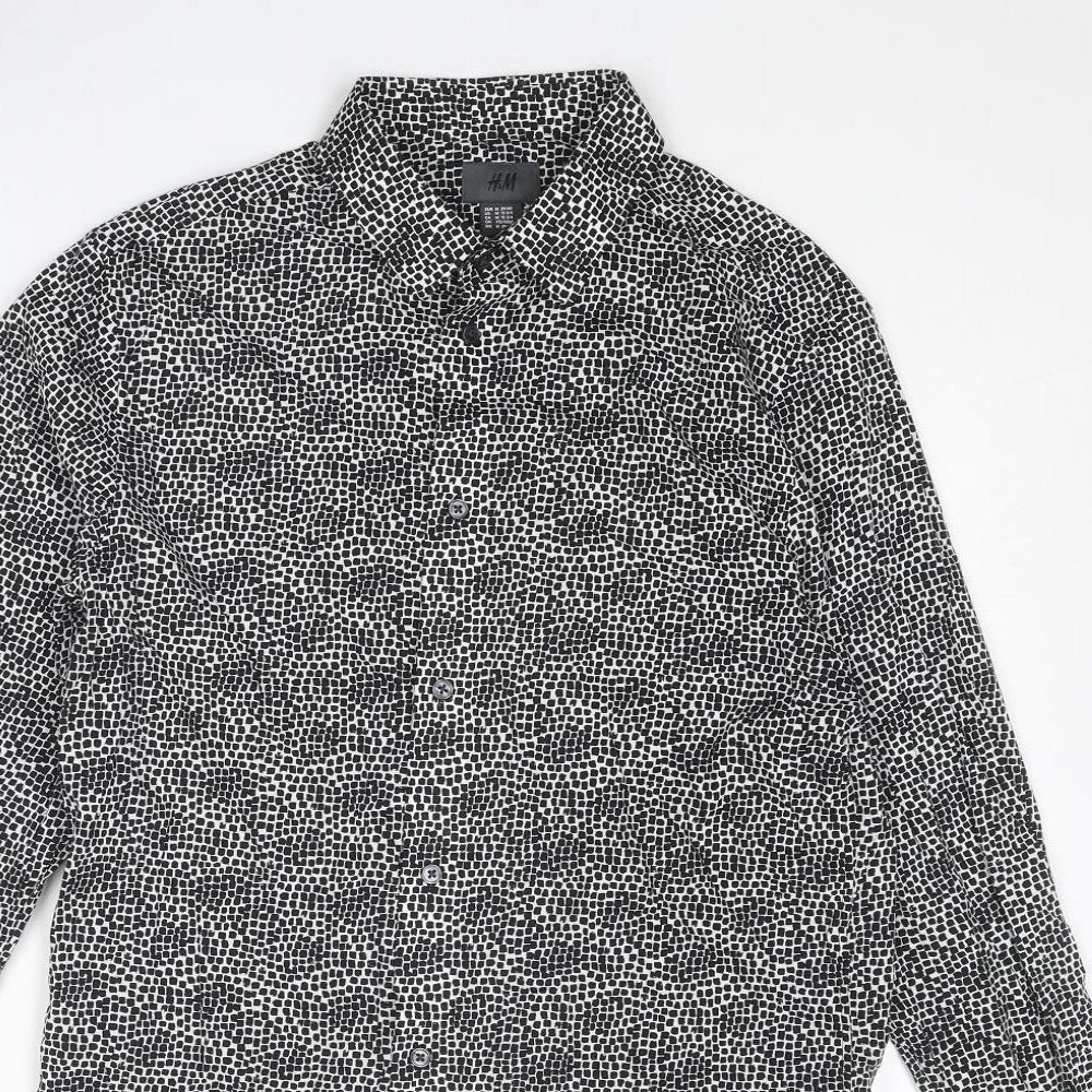 Mens UK Size M H&M Black  Button-Up Long Sleeve Casual Shirt