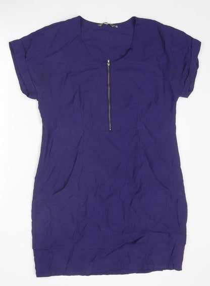 Sandwich Womens Purple Polyester A-Line Size 12 Round Neck Zip