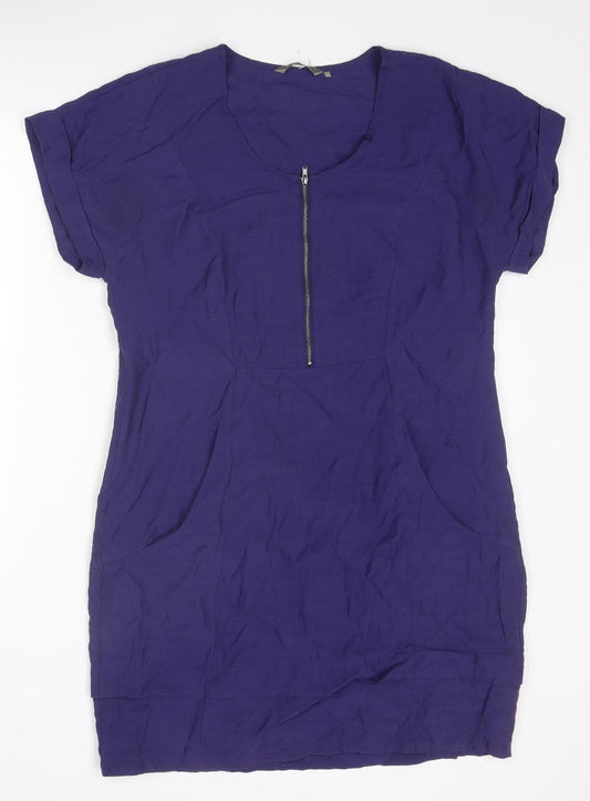 Sandwich Womens Purple Polyester A-Line Size 12 Round Neck Zip
