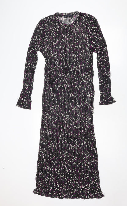 Marks and Spencer Womens Black Geometric Polyester Maxi Size 10 Round Neck Pullover