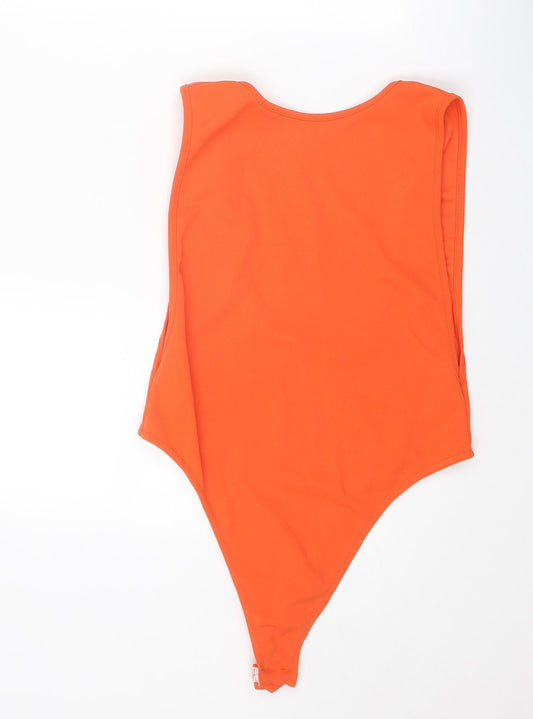 PRETTYLITTLETHING Womens Orange Polyester Bodysuit One-Piece Size 14 Zip - Open Back