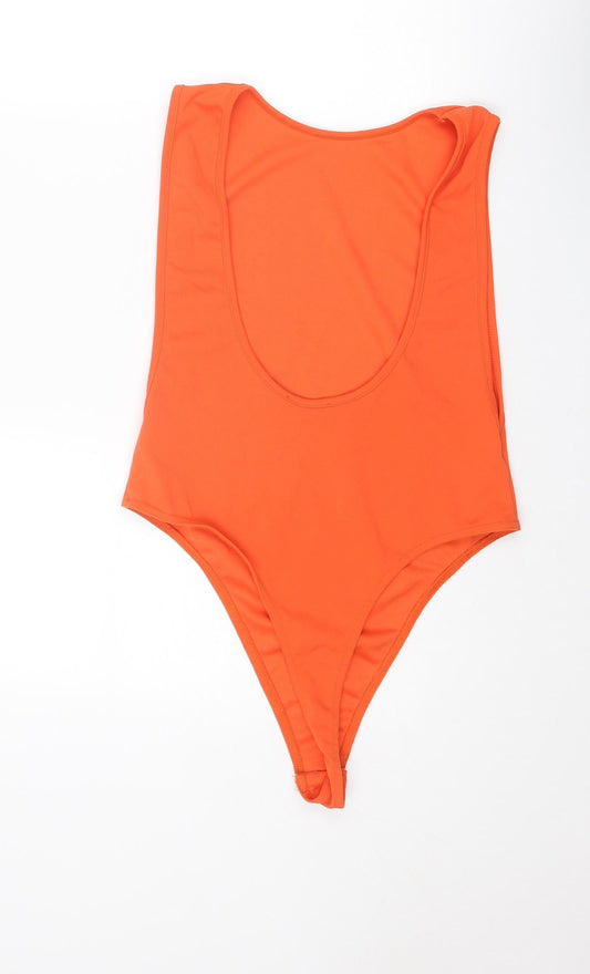 PRETTYLITTLETHING Womens Orange Polyester Bodysuit One-Piece Size 14 Zip - Open Back