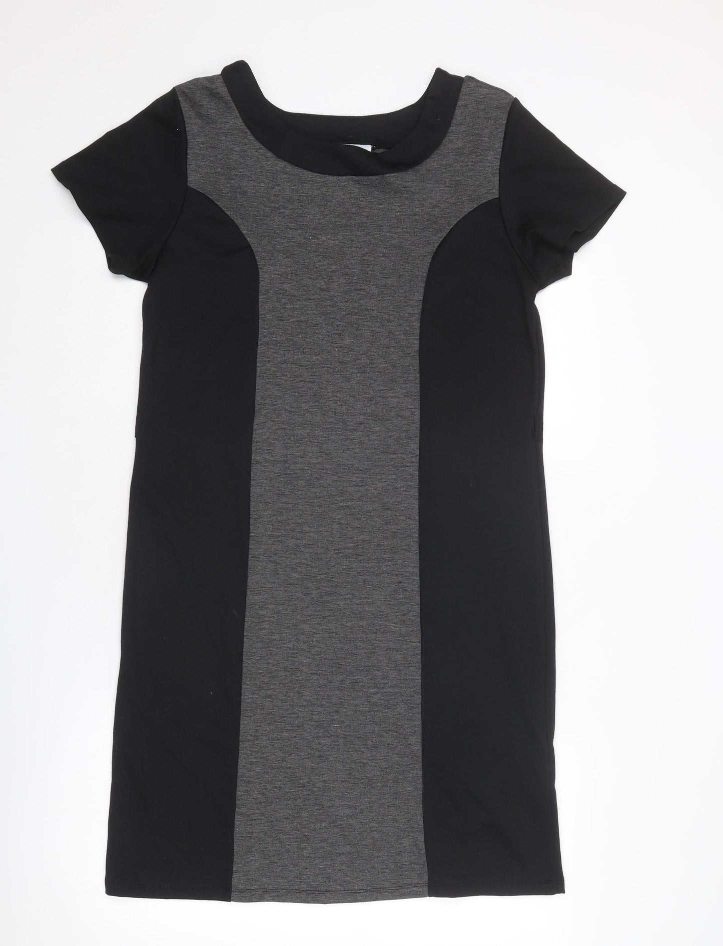 Mimosa Womens Black Colourblock Polyester T-Shirt Dress Size 14 Round Neck Pullover