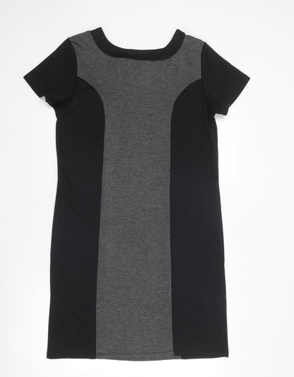 Mimosa Womens Black Colourblock Polyester T-Shirt Dress Size 14 Round Neck Pullover