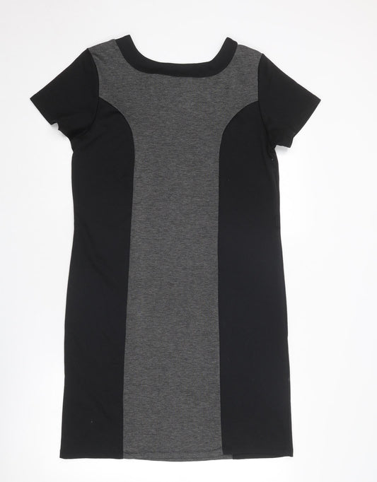 Mimosa Womens Black Colourblock Polyester T-Shirt Dress Size 14 Round Neck Pullover