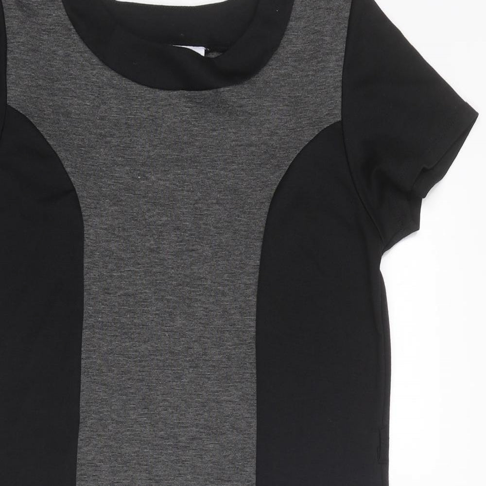 Mimosa Womens Black Colourblock Polyester T-Shirt Dress Size 14 Round Neck Pullover