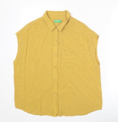 Womens UK Size M United Colors of Benetton Yellow Basic Button-Up