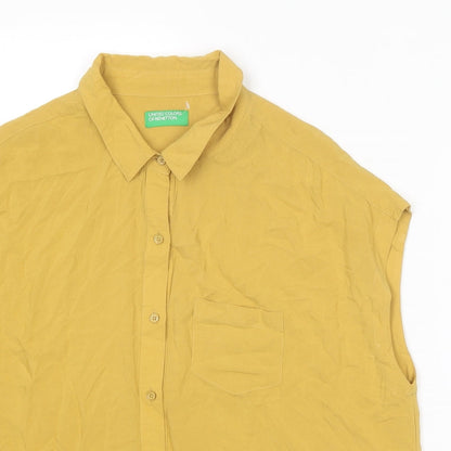 Womens UK Size M United Colors of Benetton Yellow Basic Button-Up