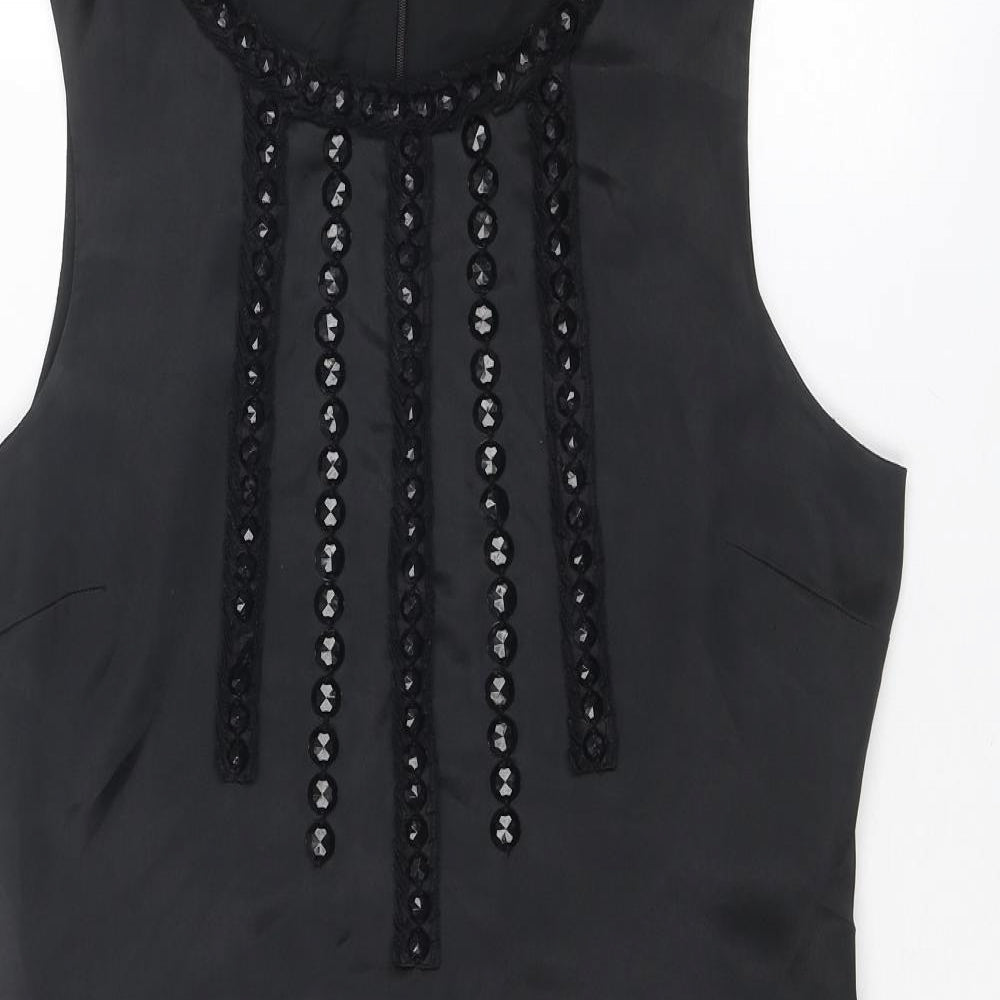 Miss Selfridge Womens Black Polyester Shift Size 14 Round Neck Zip