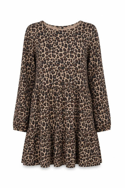 NEXT Womens Brown Animal Print Viscose Skater Dress Size S Round Neck Pullover - Leopard pattern