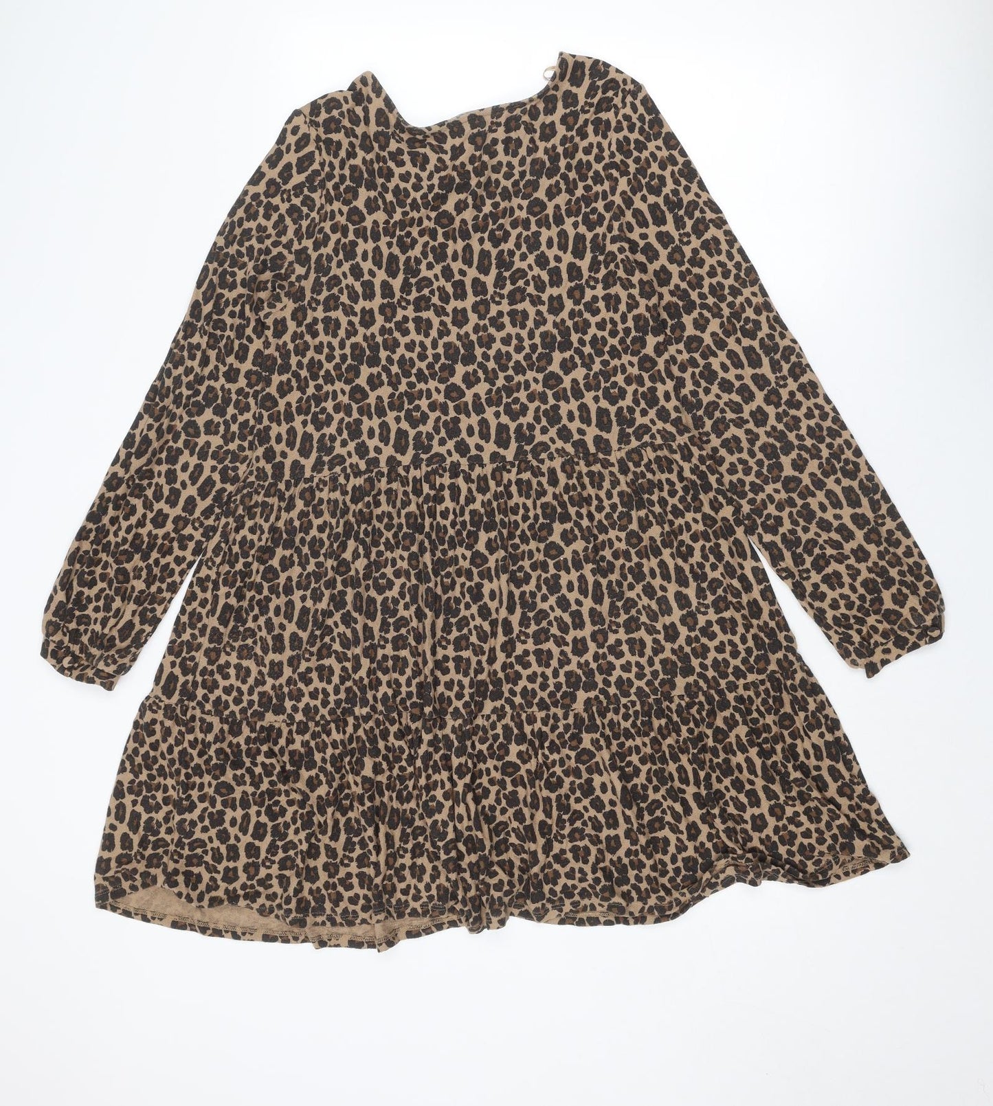 NEXT Womens Brown Animal Print Viscose Skater Dress Size S Round Neck Pullover - Leopard pattern