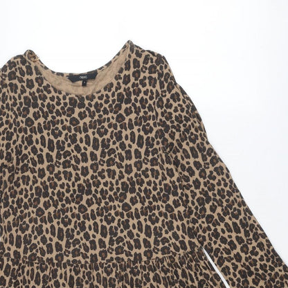 NEXT Womens Brown Animal Print Viscose Skater Dress Size S Round Neck Pullover - Leopard pattern