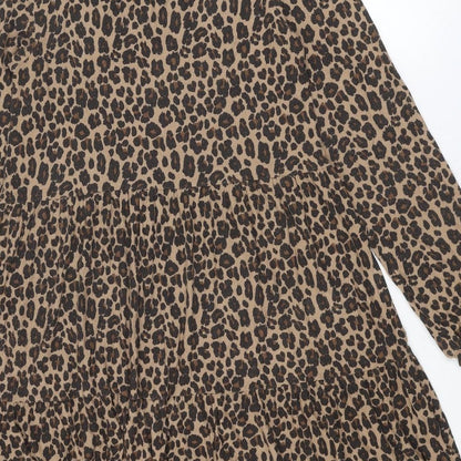 NEXT Womens Brown Animal Print Viscose Skater Dress Size S Round Neck Pullover - Leopard pattern