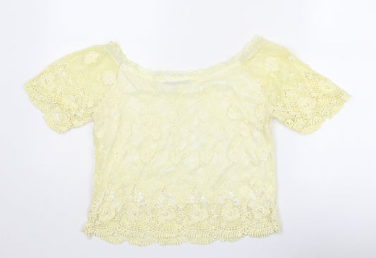 Parisian Collection Womens Yellow Polyester Basic Blouse Size S Off the Shoulder - Size S-M