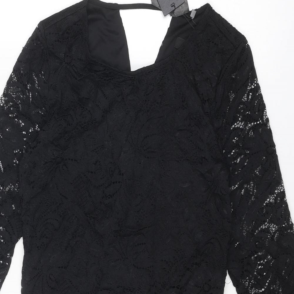 VERO MODA Womens Black Geometric Viscose Shift Size M Round Neck Pullover