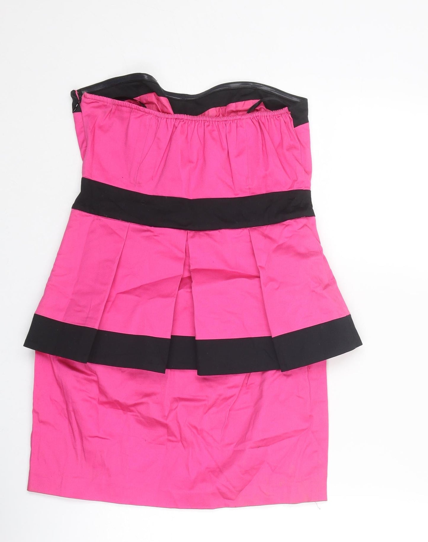 New Look Womens Pink Colourblock Cotton Mini Size 10 Off the Shoulder Zip