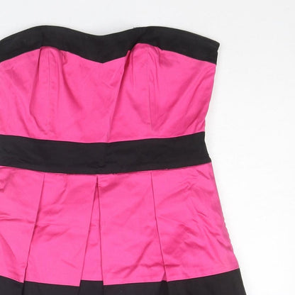 New Look Womens Pink Colourblock Cotton Mini Size 10 Off the Shoulder Zip