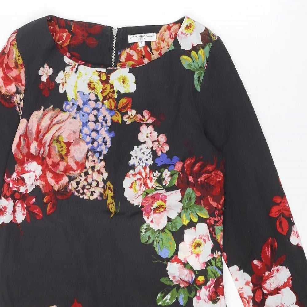 New Look Womens Black Floral Polyester A-Line Size 6 Round Neck Zip