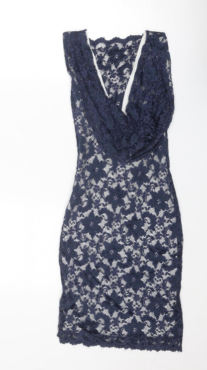 Lipsy Womens Blue Floral Nylon A-Line Size 8 Square Neck Zip