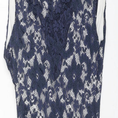 Lipsy Womens Blue Floral Nylon A-Line Size 8 Square Neck Zip