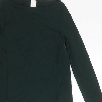 H&M Womens Green Polyester A-Line Size 2XS Boat Neck Zip
