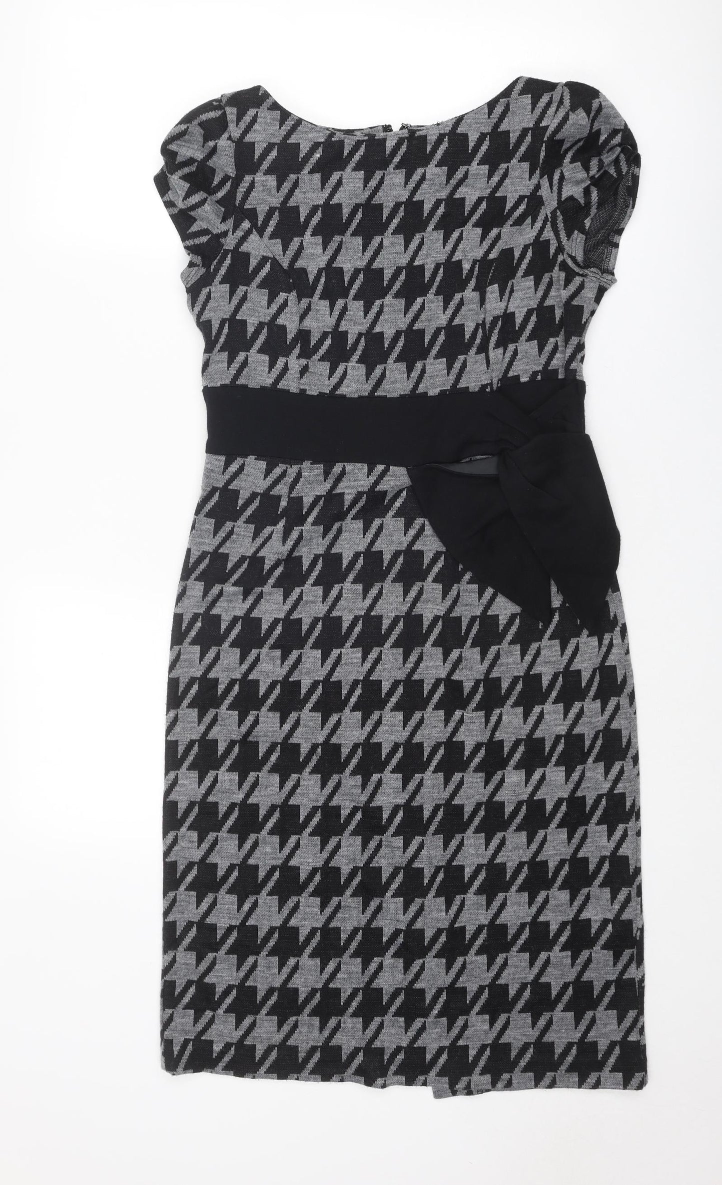 Per Una Womens Grey Houndstooth Acrylic Shift Size 12 Round Neck Zip