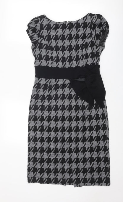 Per Una Womens Grey Houndstooth Acrylic Shift Size 12 Round Neck Zip