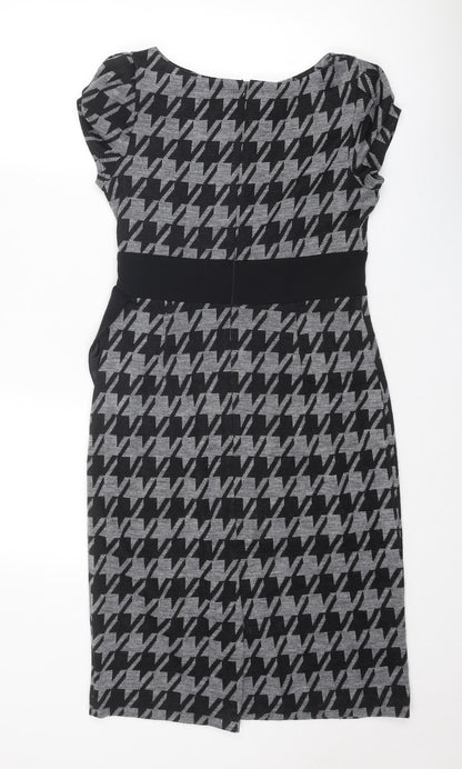 Per Una Womens Grey Houndstooth Acrylic Shift Size 12 Round Neck Zip