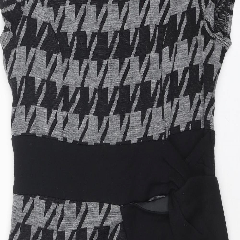Per Una Womens Grey Houndstooth Acrylic Shift Size 12 Round Neck Zip