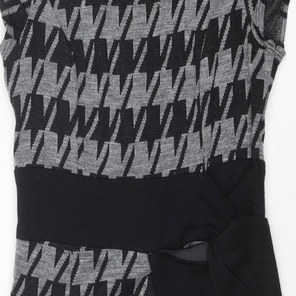 Per Una Womens Grey Houndstooth Acrylic Shift Size 12 Round Neck Zip