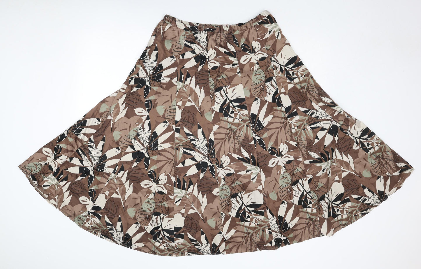 Marks and Spencer Womens Brown Geometric Polyester Swing Skirt Size 10 Zip - Leaf pattern