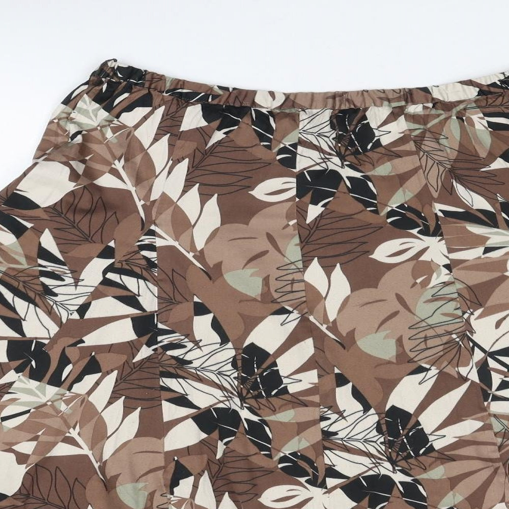 Marks and Spencer Womens Brown Geometric Polyester Swing Skirt Size 10 Zip - Leaf pattern